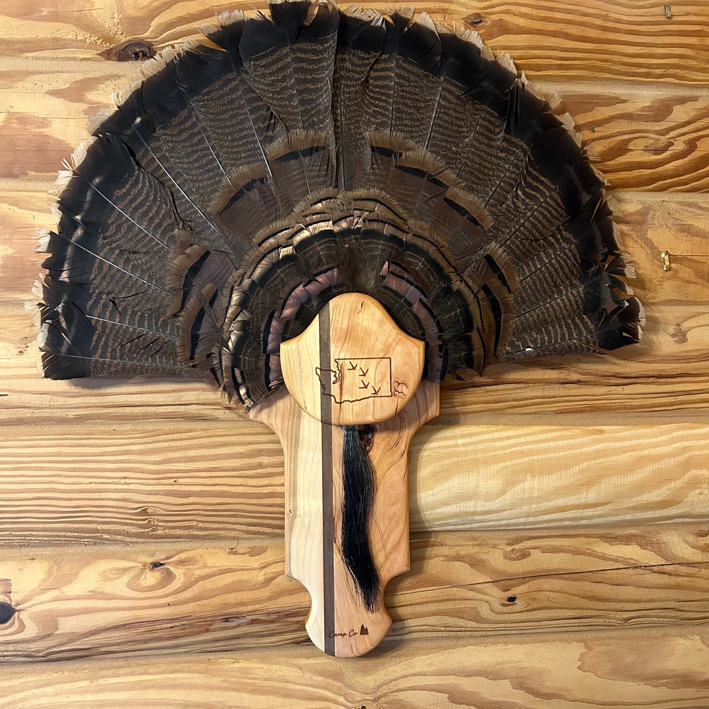 Cherry with Walnut Stripe and State- Turkey Fan Plaque